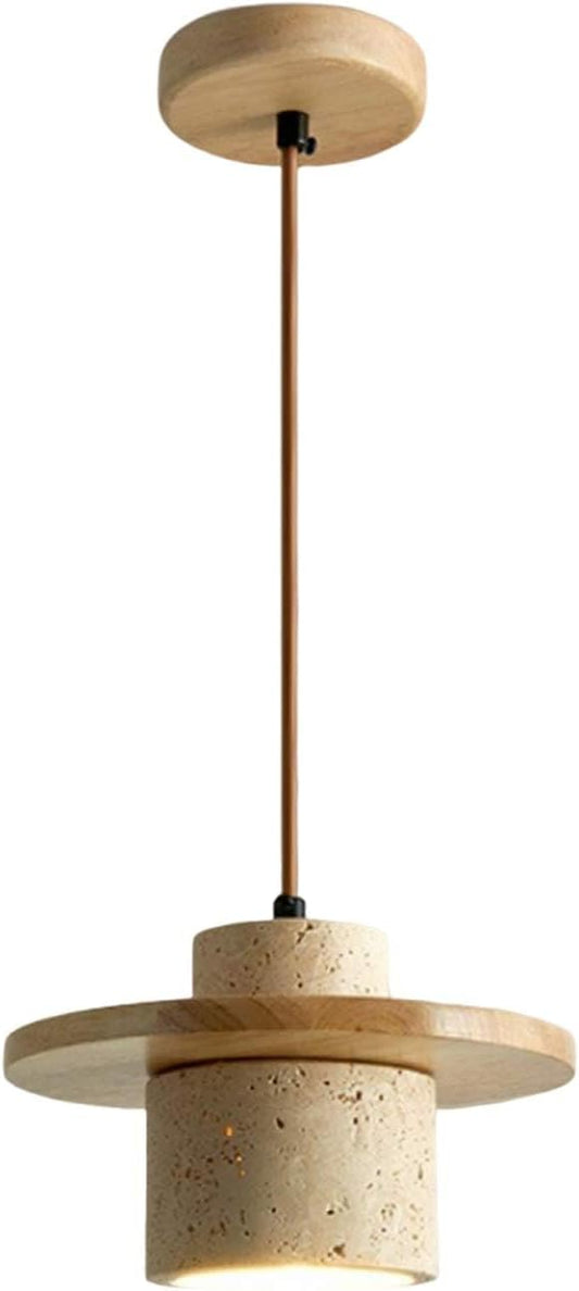 Wabi Sabi Black Natural Stone Pendant Light Travertine Lampshade Nordic Style Solid WoodNatural Yellow Travertine Hanging Lamp Dining Room Kitchens Island Hanging Lights