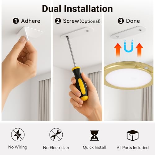 Gold Wireless Closet Lights Motion Sensor Rechargeable Ceiling Light Indoor