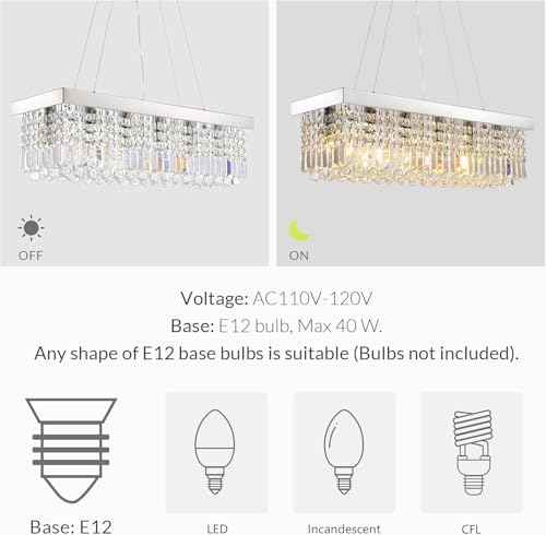 6-Light Modern Crystal Chandelier for Dining Room, Rectangular K9 Crystal Raindrop Chandelier, Rectangle Pendant Ceiling Light Fixture for Living Room Kitchen Island L31.5'' x W10'' x H10''