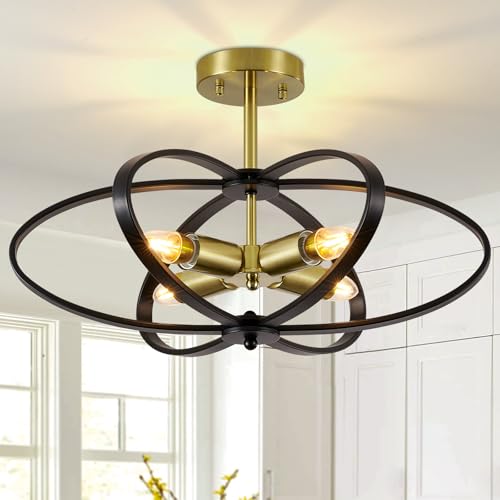 Semi Flush Mount Ceiling Light Chandelier 20'' Black and Gold Modern Light Fixtures Ceiling 4