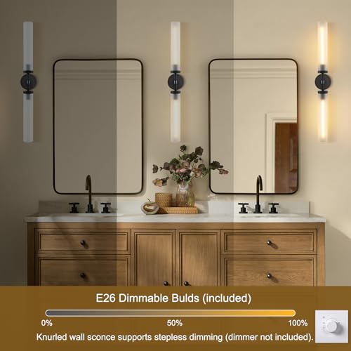 30" 2 Lights Hardwired Frosted Glass Bathroom Wall Sconces