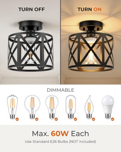 2Pack Farmhouse Semi Flush Mount Ceiling Light Fixture E26 (2 Count)