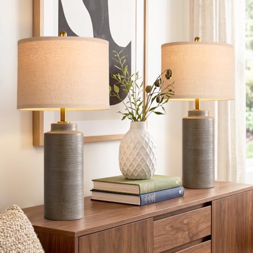 27" Vintage Ceramic Table Lamp Set of 2 (Greyish Brown)