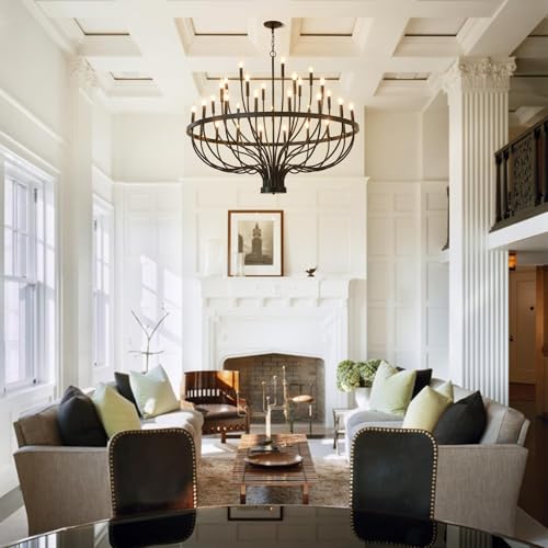 33 Light Candle Chandelier 48" Large Black Modern Foyer Chandelier