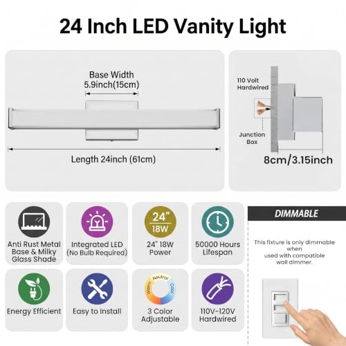 24" Modern LED Bathroom Light Fixtures (24 Count)