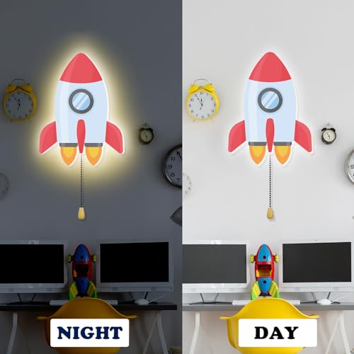 Space Rocket Night Light Battery Operated Kids Nursery Wall Lamp