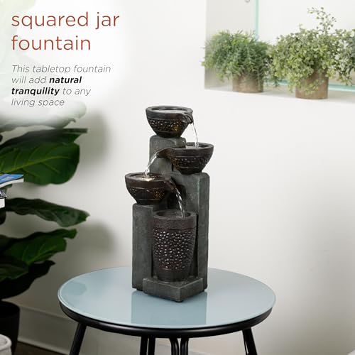 Alpine Corporatio 14" Tall Stoned Jar Cascading Water Fountain with LED Lights