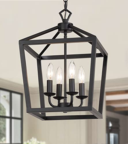 Farmhouse Rustic Black Lantern Chandelier Hanging Light Fixture 4