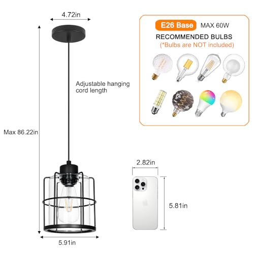 Industrial Black Pendant Lights Kitchen Island (2 Count)