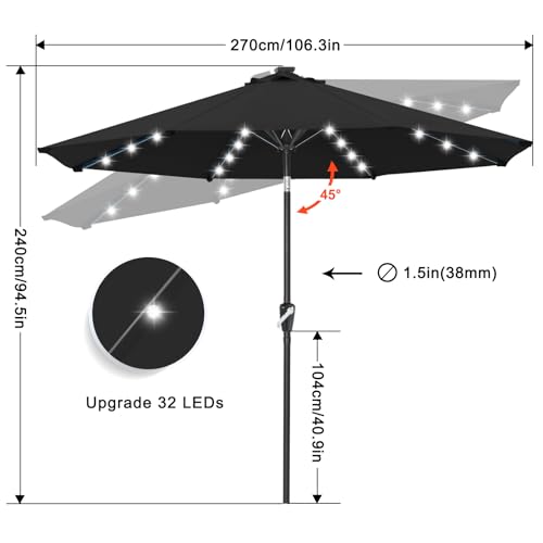 Solar Led Patio Umbrella with 32 Lights 9FT