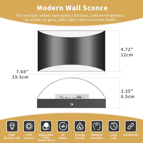 Black Modern LED Wall Sconces (4 Count)