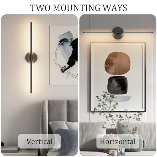 Black Wall Sconce for Bathroom 28In Hardwired Vanity Light Fixture 3000K Indoor Bathroom Sconce Over Mirror 360° Rotate for Living Room
