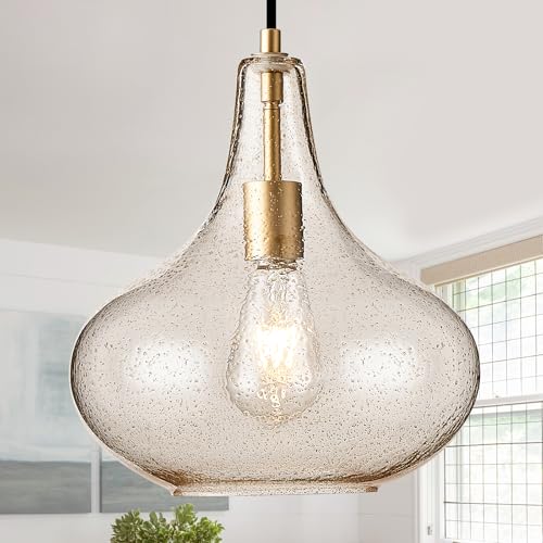 11" Gold Seeded Glass Pendant Light