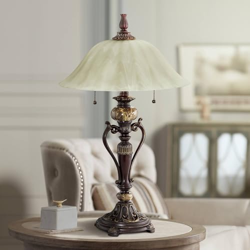 Amor 26" Tall Table Lamp Alabaster Glass Bronze Brown Accent Cottage
