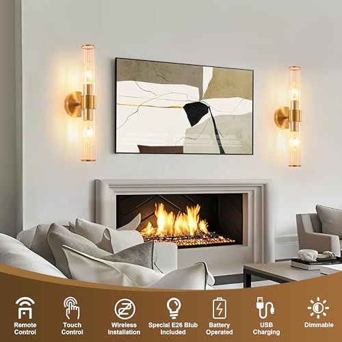 Gold Battery Operated Wall Sconces 1 Pack