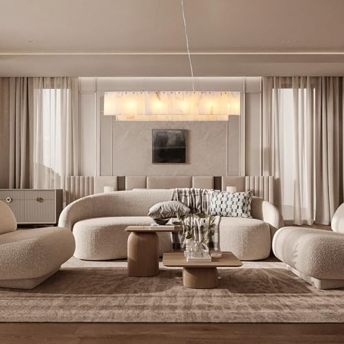 L40in Alabaster Rectangular Chandelier for Dining Room