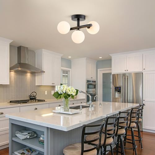 3 Light Semi Flush Mount Ceiling Light Frosted Globe (3 Count)