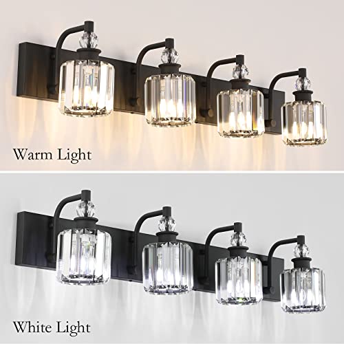 Black Crystal Vanity Light Fixtures 4 Light Crystal Bathroom Vanity Lights Fixtures Over Mirror Modern Matte Black Bath Wall Lights