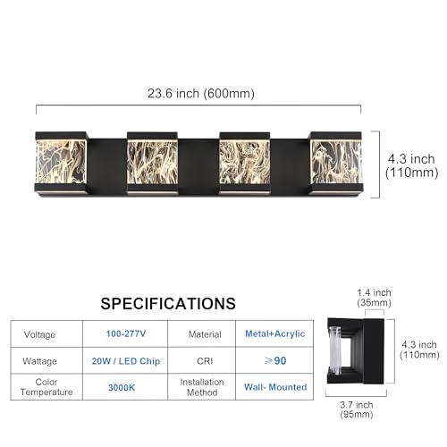 4 Lights LED Bathroom Vanity Light with Unique Smoke Acrylic Panel
