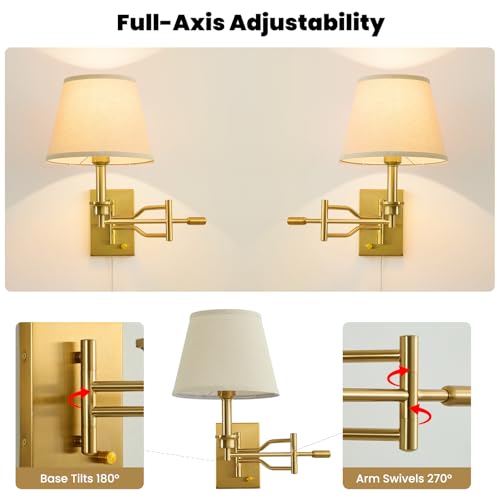 15" Gold Swing Arm Wall Sconce Adjustable Wall Lamp