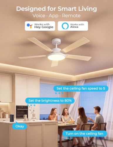 52" Smart Ceiling Fans with Lights and Remote (White +Log / 52 Inch)