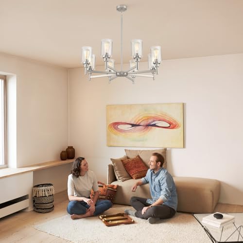8 Light Farmhouse Brushed Nickel Chandeliers for Dining Room Light Fixture