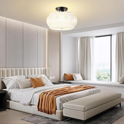 12" Milk Glass Semi Flush Mount Ceiling Light Fixture