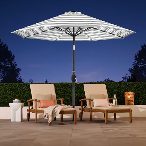 10ft Solar Polyester LED Lighted Patio Umbrella w