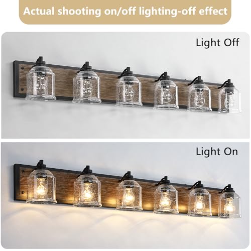 6 Light Vanity Lights for Bathroom Large 48" with Bubble Glass Shade