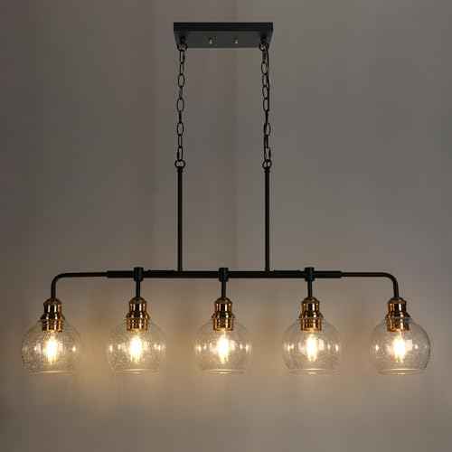 KSANA Chandeliers for Dining Room, 5 Light Linear Chandelier Modern Farmhouse Kitchen Island Light with Seeded Glass Pool Table Light for Kitchen, Dining Room, Living Room