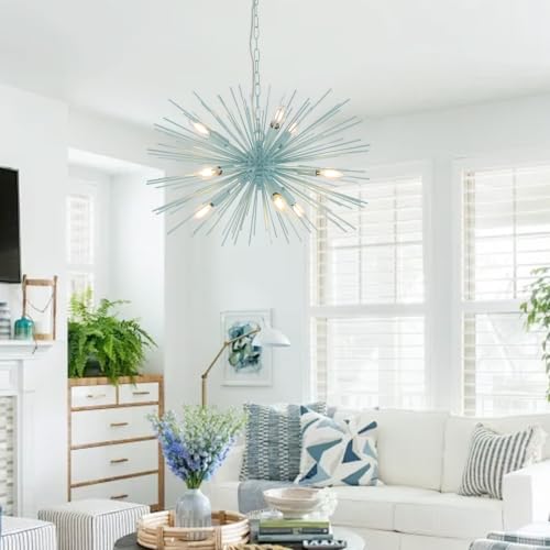 24in 9 Light Blue Modern Sputnik Chandelier Mid
