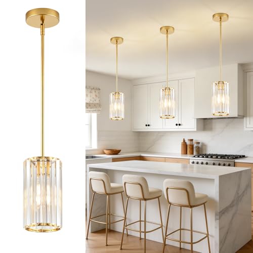 Adjustable Modern Crystal Gold Pendant Lights Kitchen Island (Gold / 5.3 in)