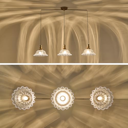 Vintage 3 Light Pendant Light Fixtures Modern Glass Hanging Lights with Adjustable Cord for Kitchen Island Dining Room Living Room Hallway (3 Count)