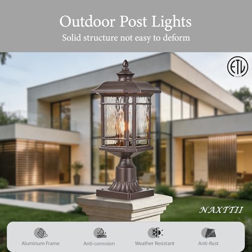 Dusk to Dawn Lamp Posts Outdoor Lighting Waterproof Outdoor Post Lights with Water Ripple Glass 16.5 Inch Height ORB Finish Lamp Post Light Fixture for Yard Patio Pathway Garden E26 Socket