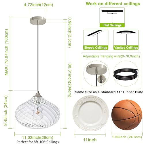 11in Nickel Pendant Lights Kitchen Island with Clear Glass Shade 1Pack