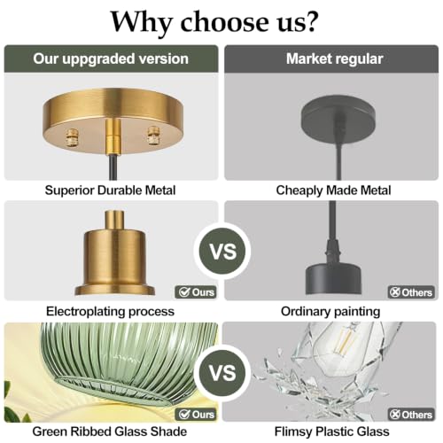 1 Pack Pendant Lights with Vintage Green Ribbed Glass Lampshade