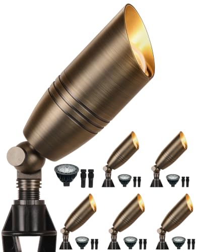 Solid Brass Outdoor Landscape Spotlights with 5W 2700K MR16 Bulb (6 PACK)