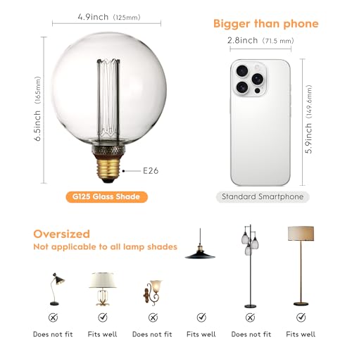 Large Round Light Bulb Vintage Edison LED Dim Soft Warm Clear G125
