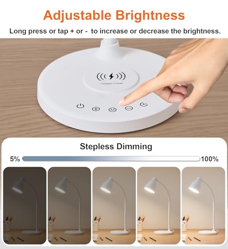 LED Desk Lamp for Home Office with USB C Charging Wireless Charger (White / Standard)