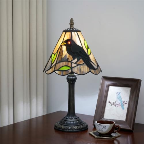 Halloween Black Small Crow Tiffany Style Stained Glass Table Lamp Unique Farmhouse the Crow Bedside Table Lamp Living Room Dining Room Office Decoration Table Lamp Home Decoration Props Gifts