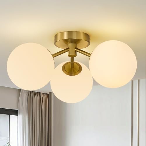 Gold Globe Semi Flush Mount Ceiling Light Mid Century Modern Ceiling Light