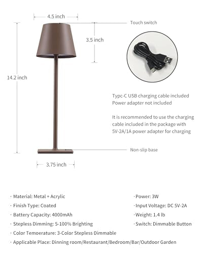 2 Pack Cordless Brown Table Lamps (2 Count)