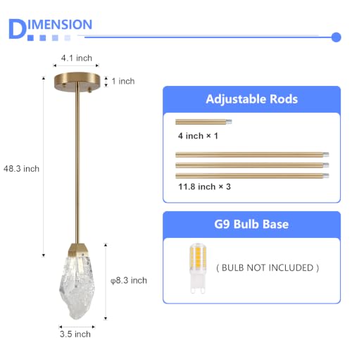 Modern 1 Light Brass Stem Rock Crystal Mini Pendant Lamp