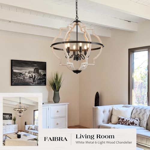 6 Light Farmhouse Wood Pendant Light