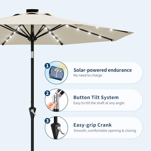 9FT Solar Patio Umbrella with 32 LED Lights