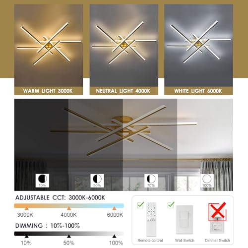 Gold Semi Flush Mount Ceiling Light Modern 6