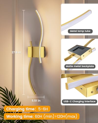 27.6 Inch Battery Operated Wall Sconce Set of 2 (2 Count)