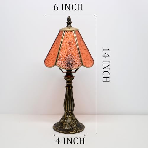 Tiffany Style Table Lamp Orange Diamond Stained Glass Lamp 14 Inch
