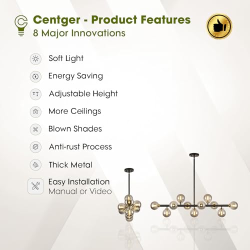 11 Light Black Gold Sputnik Chandelier with Grey Glass Globe Bubble