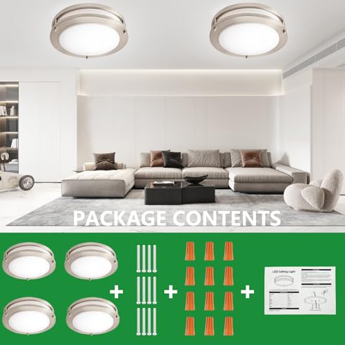 10inch LED Flush Mount Ceiling Light Fixture Dimmable Brushed Nickel (4 Count)